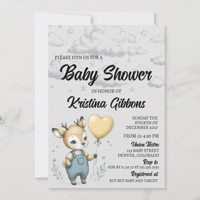 Invitación Deer Baby Shower (Anverso)