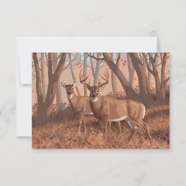 Invitación Deer blanco en la naturaleza del estilo retro fore (Anverso)