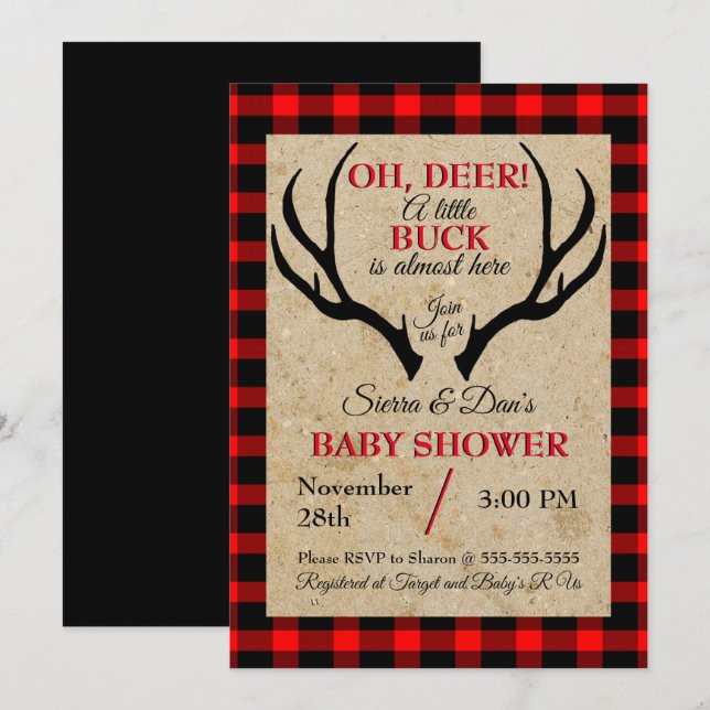 Invitación Deer Buck Boy Baby Shower (Anverso / Reverso)