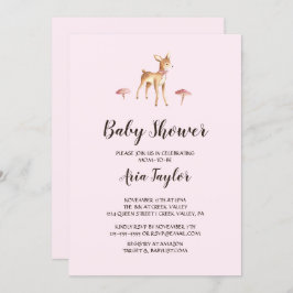 Invitación Deer Chica acuarela con hongos Baby Shower