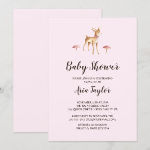 Invitación Deer Chica acuarela con hongos Baby Shower