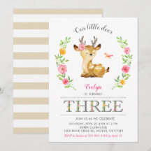 Deer Chica Woodland Floral Kids 3er cumpleaños