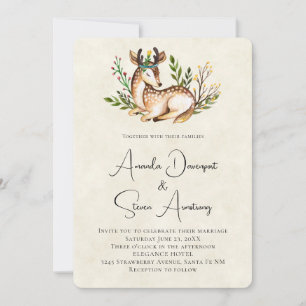 Invitación Deer de acuarela de bonito que baja al Boda Boho