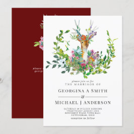 Invitación Deer de Woodland ilustrado Boda de Borgoña
