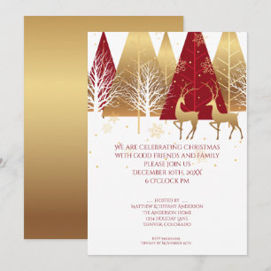 Invitación Deer de Woodland Rojo de Oro moderno