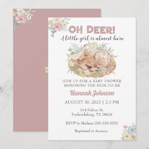 Invitación Deer Floral Fall Baby Girl Baby Shower