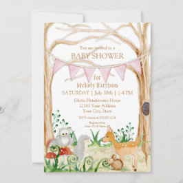 Invitación Deer Fox Cute Animal Rabbit Owl Forest Baby Shower