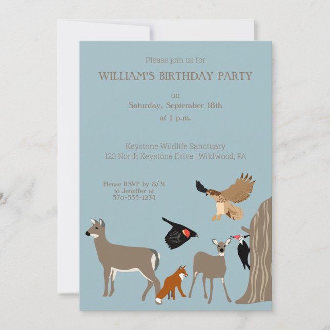 Invitación Deer, Fox y Birds Wild Animals Fiesta de cumpleaño (Anverso)