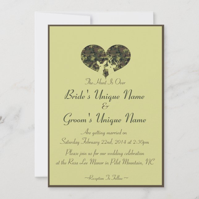 Invitación Deer Heart Brown y Green Camo Boda (Anverso)