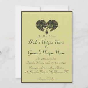 Invitación Deer Heart Brown y Green Camo Boda