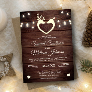 Invitación Deer Heart String enciende a Rustic Wood Boda