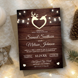 Invitación Deer Heart String enciende a Rustic Wood Boda