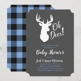 Invitación Deer Hunding Lodge Baby Shower Antlers Boy Blue