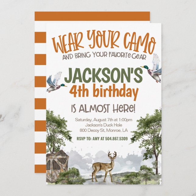 Invitación Deer Hunter Camo Birthday (Anverso / Reverso)