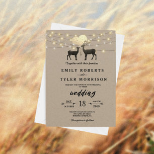 Invitación Deer Love Woodland Deer Strings of Light Boda