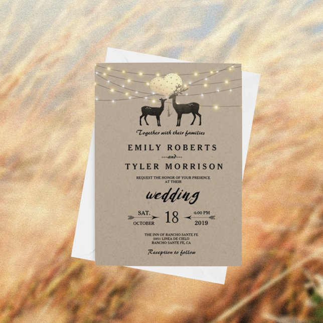 Invitación Deer Love Woodland Deer Strings of Light Boda (Subido por el creador)