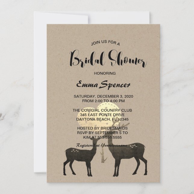 Invitación Deer Love Woodland Winter Fall Bridal Shower (Anverso)