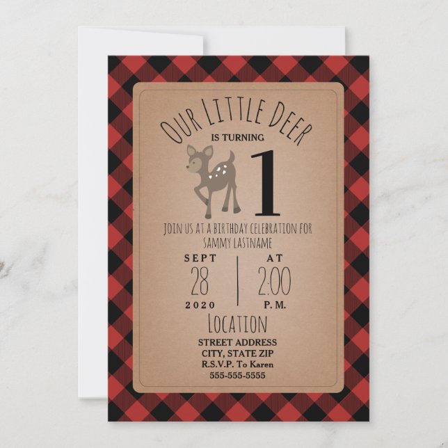 Invitación Deer Lumberjack Plaid Birthday Party (Anverso)