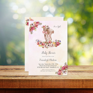 Invitación Deer Rabbit Baby Shower Boho Moda Floral