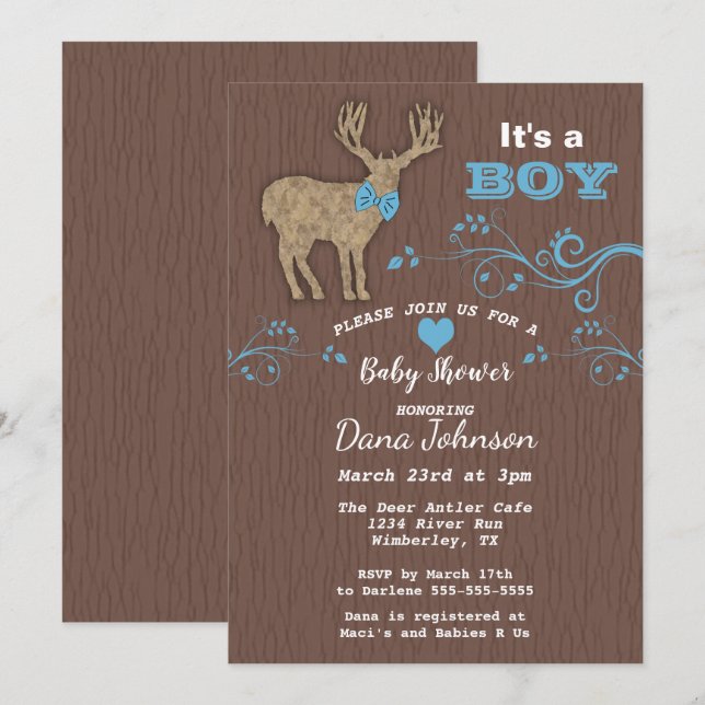 Invitación Deer Silhouette Baby Boy Baby Shower (Anverso / Reverso)