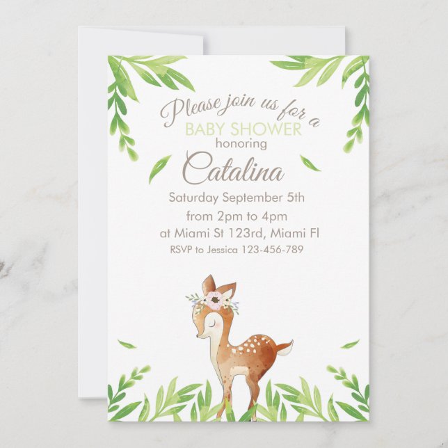 Invitación Deer Theme Baby Shower Invitation (Anverso)