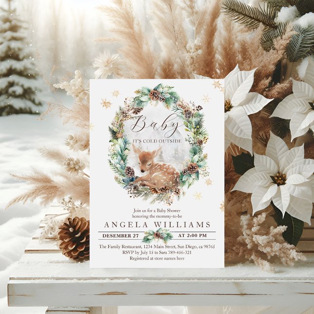 Invitación Deer Winter Woodland Frío fuera de Baby Shower (Subido por el creador)