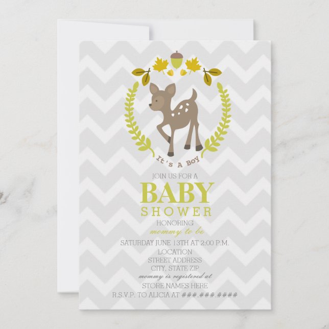 Invitación Deer Wreath Baby Shower - Boy (Anverso)