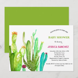 Invitación Deert Cactus Boho Bohemian Watercolor Ducha bebé