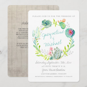 Invitación Deert Cactus Flor Madera acuarela con detalles