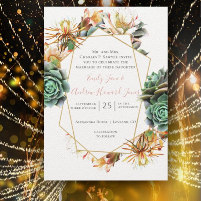 Invitación Deert Cactus Suculento Geométrico Oro (Subido por el creador)