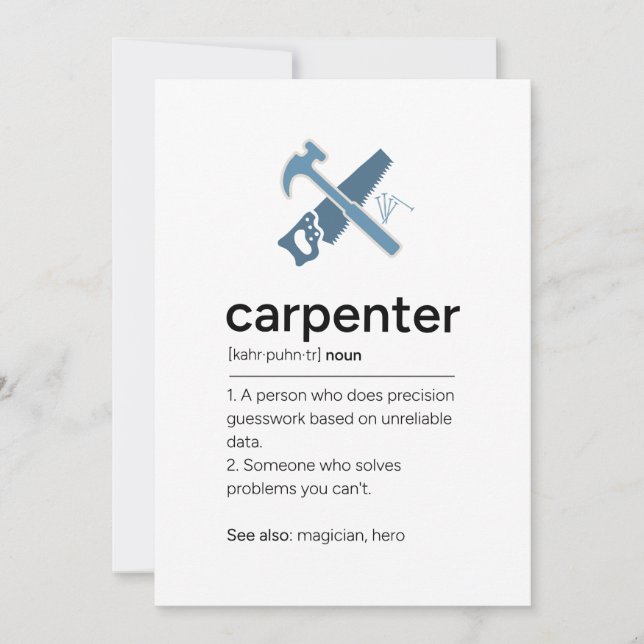 Invitación Definición de carpintero con herramientas (Anverso)