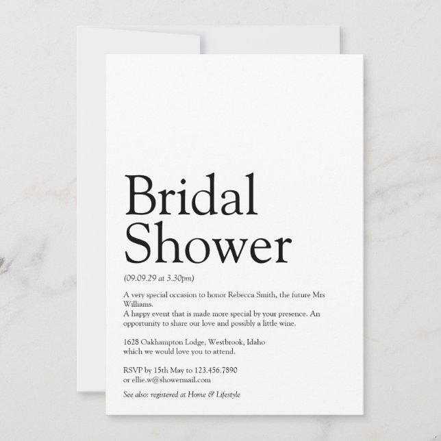 Invitación Definición De Ducha Británica Negro Y Blanco (Anverso)