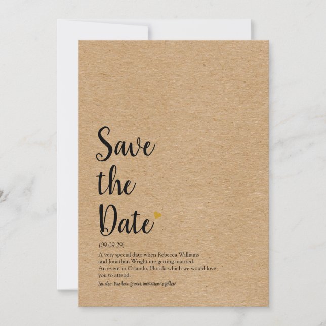 Invitación Definición de guión de corazón de oro rústico para (Anverso)