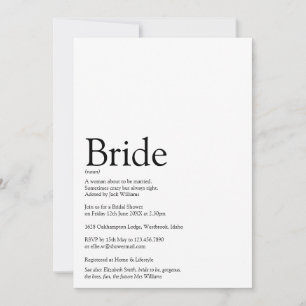 Invitación Definición de Novia Ducha Nupcial en Blanco y Negr