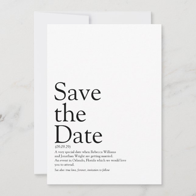Invitación Definición simple moderna de guardar la fecha (Anverso)