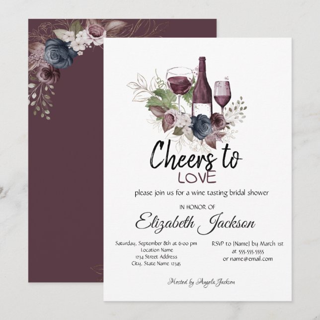 Invitación Degustación de Vino Borgoña Flores Despedida de So (Anverso / Reverso)