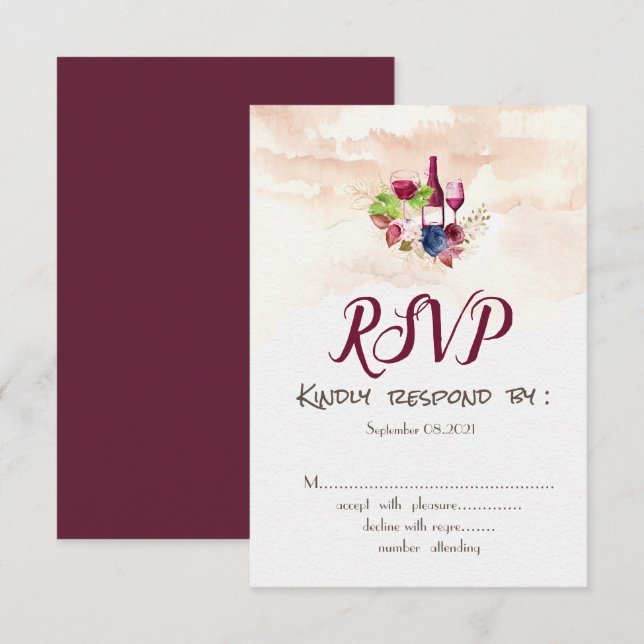Invitación Degustación de vino de flores de Borgoña  Acuarela (Anverso / Reverso)