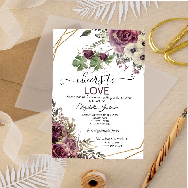 Invitación Degustación de vino Flores de Borgoña Ducha de nov (Subido por el creador)