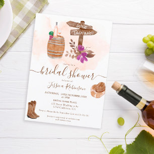 Invitación degustación de vino rústico otoño acuarela ducha d