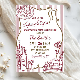 Invitación Degustación de vino Sips And Dips con letra manusc