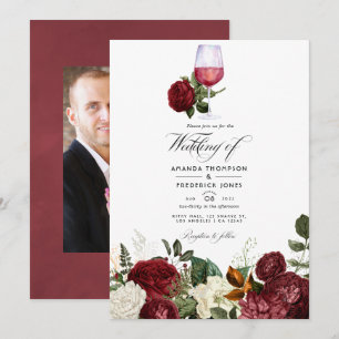 Invitación Degustación de vino tinto floral de boda Burgundy