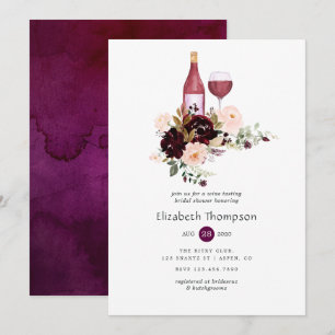 Invitación Degustación de vinos con flores de bayas y rubor p