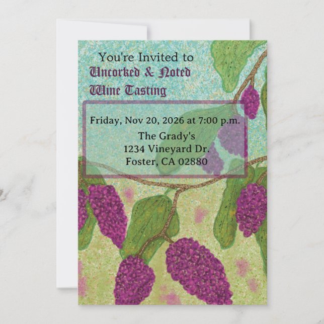Invitación Degustación de vinos Uncorked & Noted (Anverso)