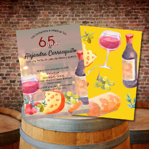Invitación Degustación Divertida de Vino y Queso Español Cump