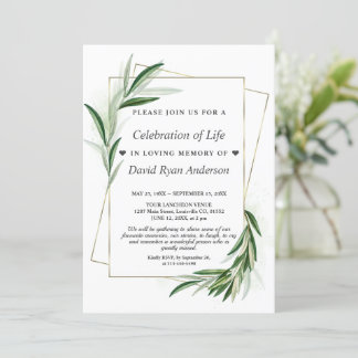 Invitación Deja la celebración del funeral de la vida