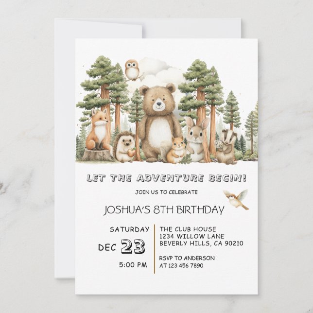 Invitación Deja que comience la aventura Cumpleaños de animal (Anverso)