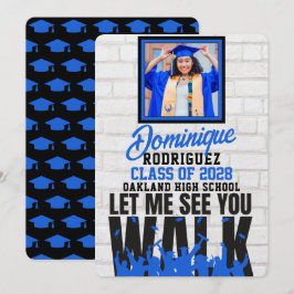 Invitación Déjame verte Caminar | Foto Azul Divertida Graduac