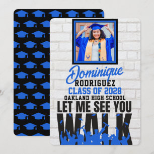 Invitación Déjame verte Caminar   Foto Azul Divertida Graduac