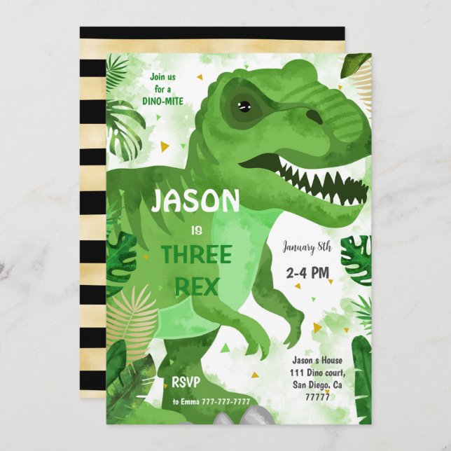 Invitación Dejar de CHOMP su cumpleaños de dinosaurios (Anverso / Reverso)