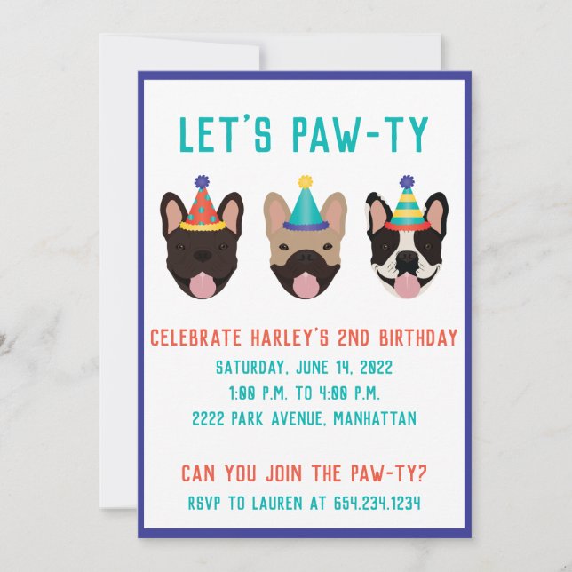 Invitación Dejemos a los Gorras Fiestas de Bulldog franceses  (Anverso)